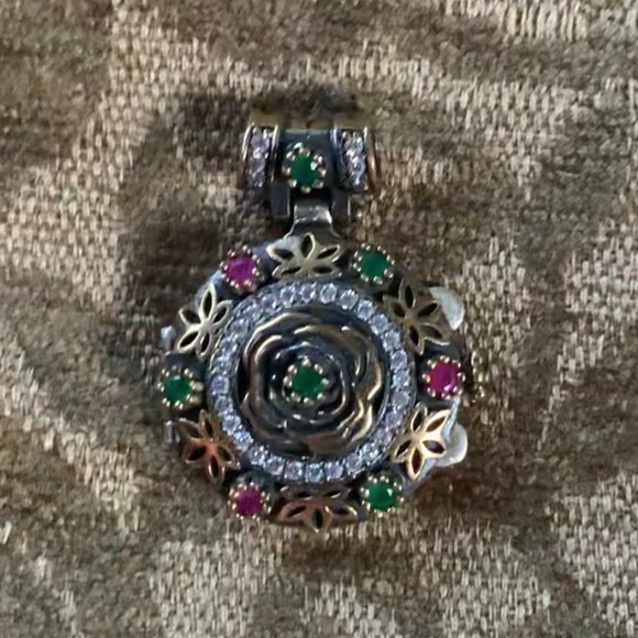 Ruby Emerald Topaz Silver Locket Pendant Celtic Infinity Knots, Lotus & Rose - Picture 10 of 11